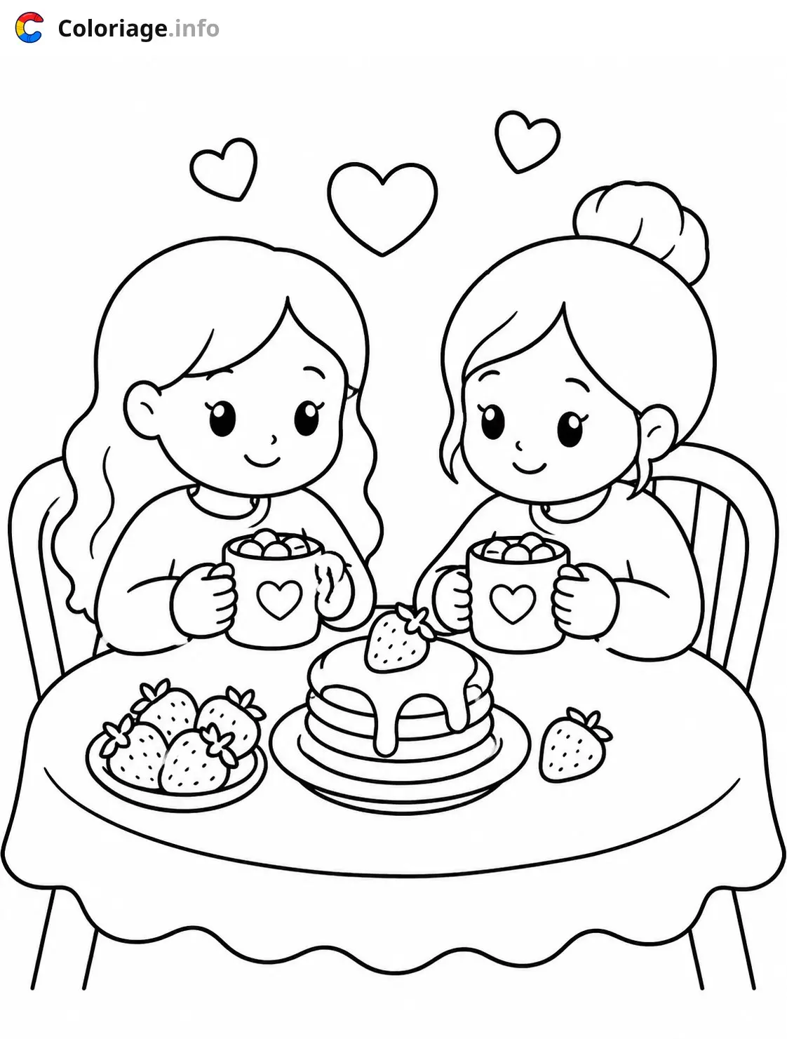 Coloriage Cozy Girl Deux filles prenant un petit déjeuner - Cozy à imprimer
