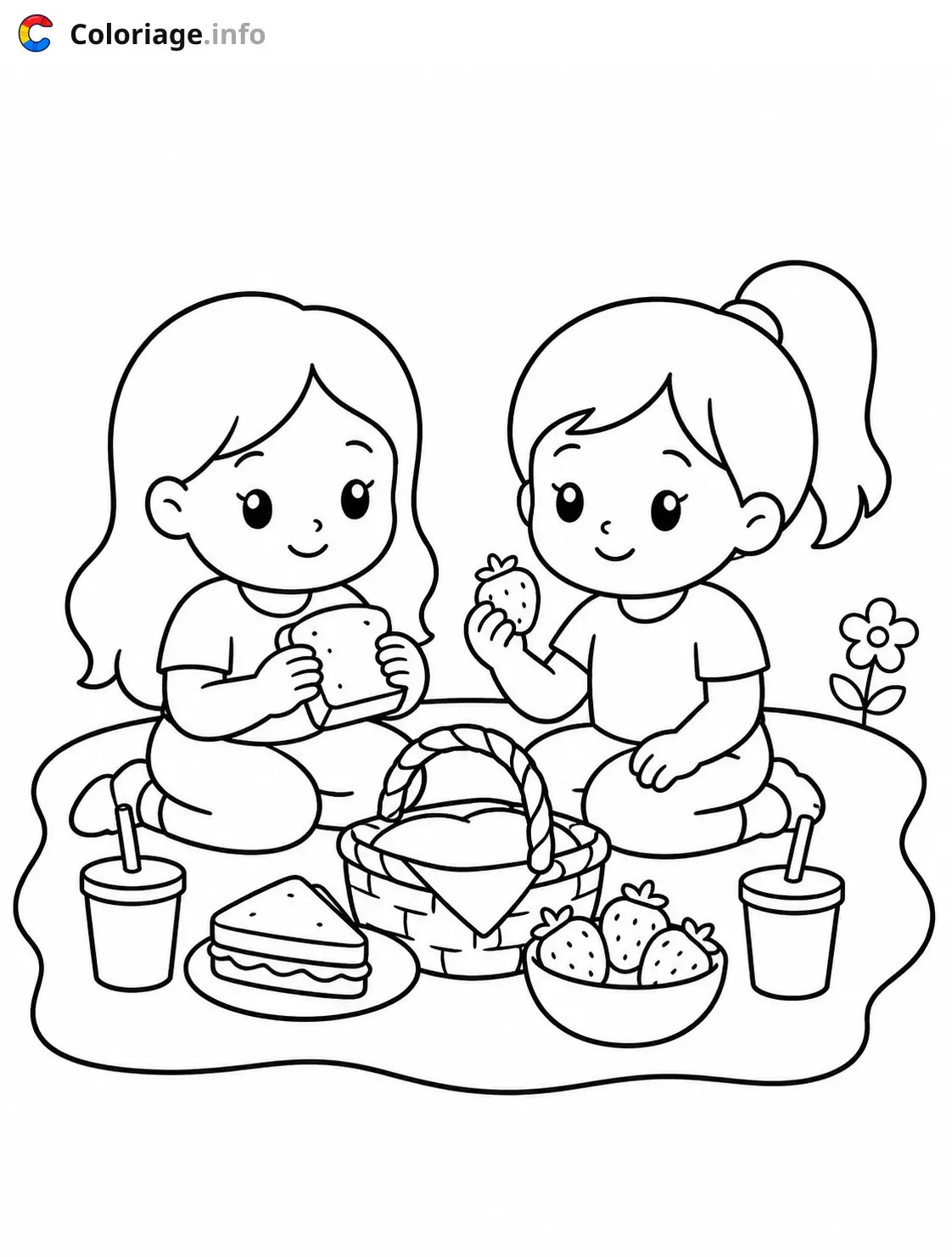 Coloriage Cozy Girl Pique-nique entre deux amies - Cozy à imprimer
