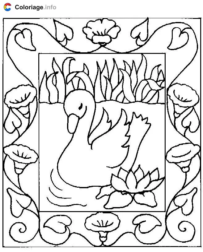 Coloriage Cygne dans un cadre - Cygne à imprimer