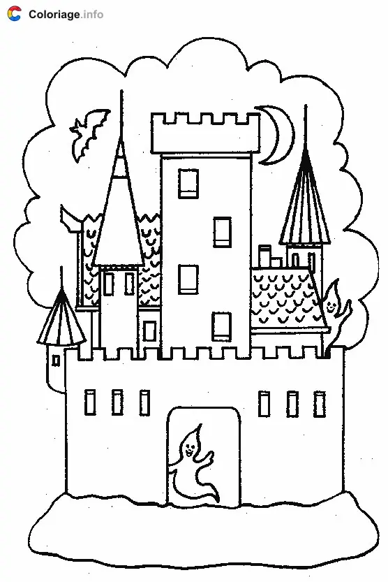 Coloriage D'un manoir hanté - Manoirs hantés à imprimer