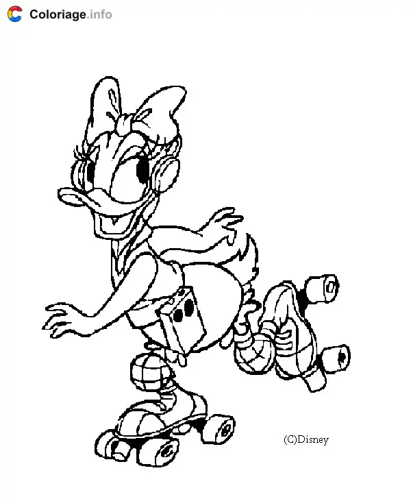 Daisy Roller Skating and Listening to Disney Music coloring page to print