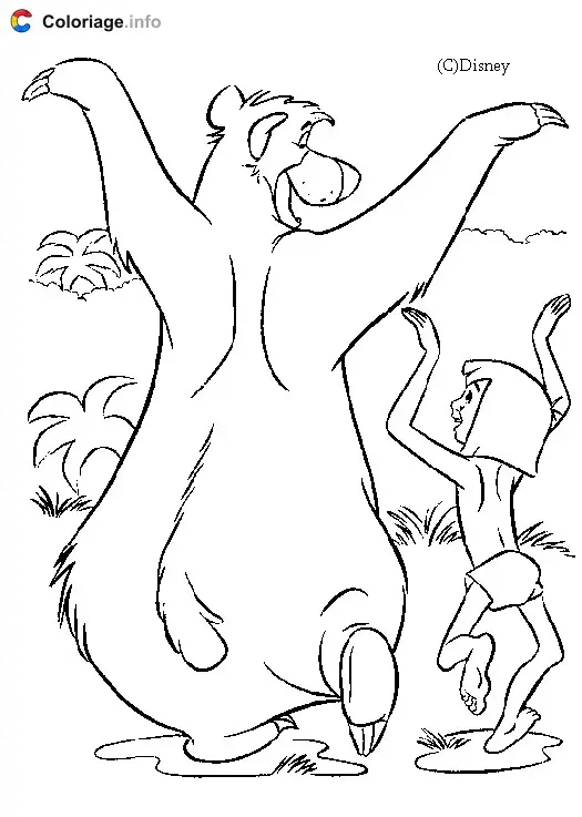 Coloriage De Baloo et Mowgli - Le Livre de la jungle à imprimer