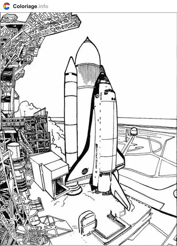 Coloriage Décollage navette fusée - Espace à imprimer