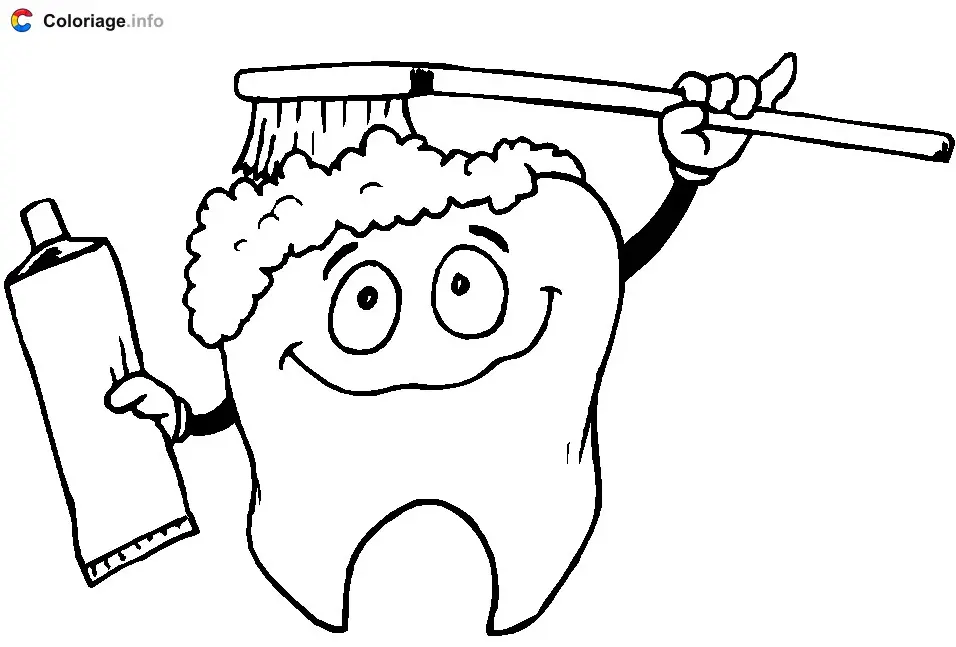 Coloriage Dent dentifrice et brosse à dent - Dents à imprimer