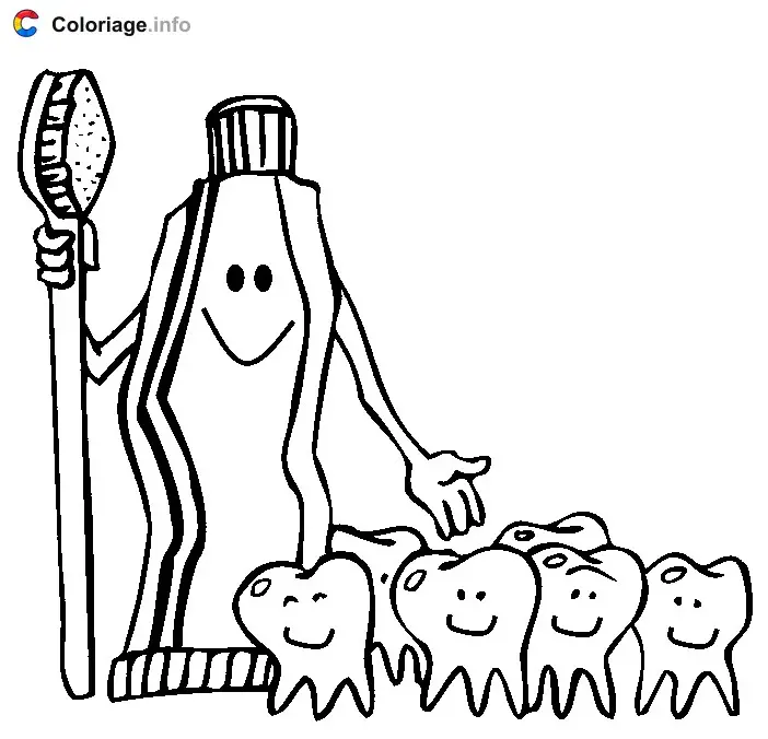 Coloriage Dents dentifrice et brosse à dents - Dents à imprimer