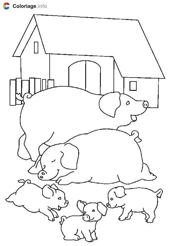 Coloriage Des cochons à la ferme - Cochons à imprimer