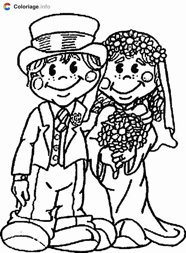 Coloriage Des mariés heureux - Mariage à imprimer