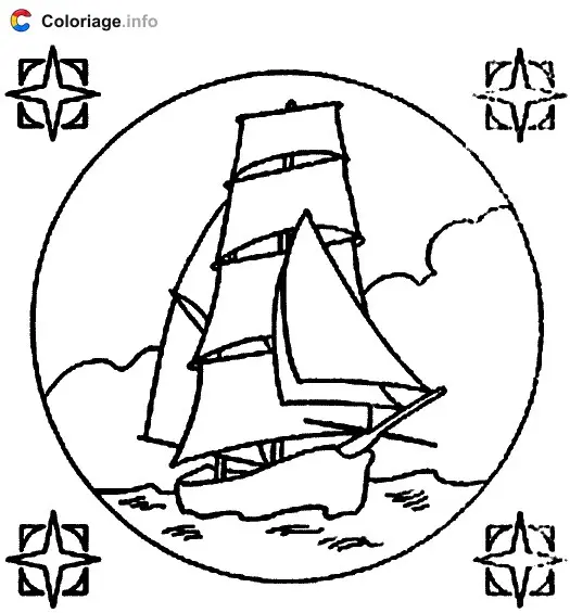 Coloriage Dessin d'un bateau à voiles - Marin à imprimer