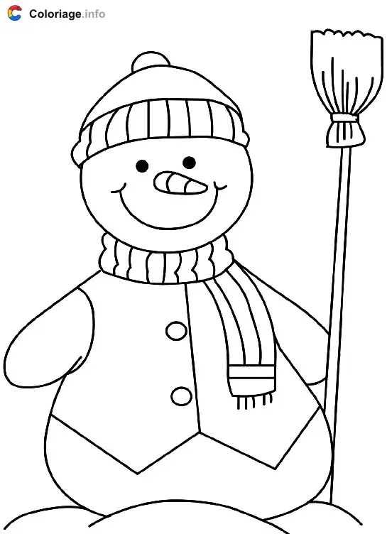 Dessin d un bonhomme de neige avec son balais coloring page to print