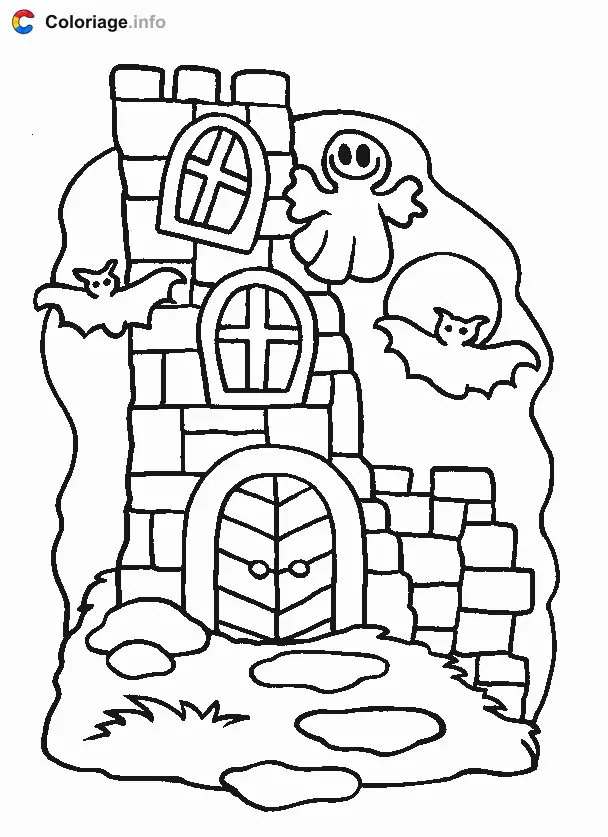Coloriage Dessin d'un manoir hanté - Manoirs hantés à imprimer