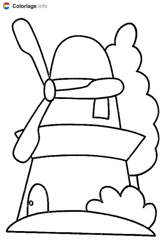 Coloriage Dessin d'un moulin à vent - Moulin à vent à imprimer