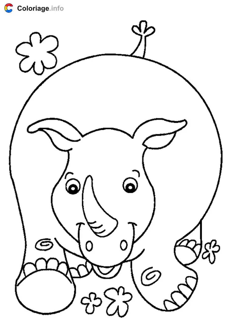 Coloriage Dessin d'un rhinocéros qui charge - Rhinocéros à imprimer