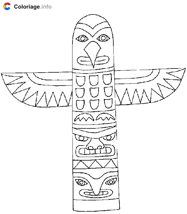 Coloriage Dessin d'un totem d'Indiens - Indiens à imprimer
