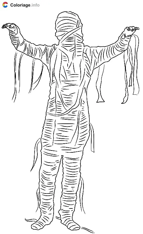 Coloriage Dessin d'une momie debout - Momie à imprimer