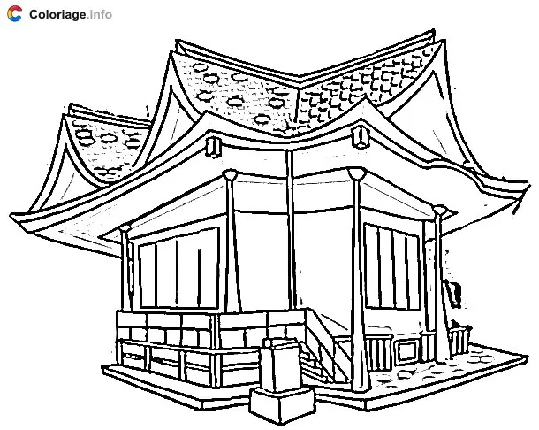 Coloriage Dessin d'une petite pagode - Japon à imprimer