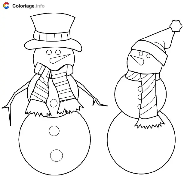 Dessin de 2 bonhommes de neige coloring page to print