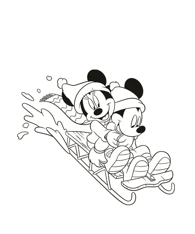 Coloriage Dessin Mickey Minie Glisse Sur La Neige - Mickey à imprimer