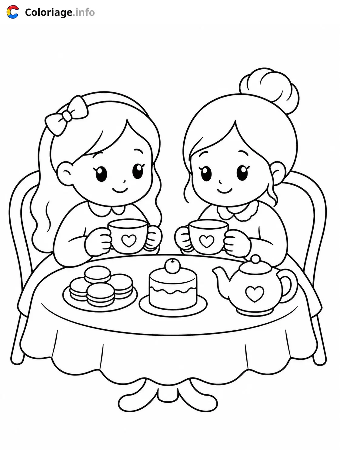 Coloriage Deux amies prenant le thé - Cozy à imprimer