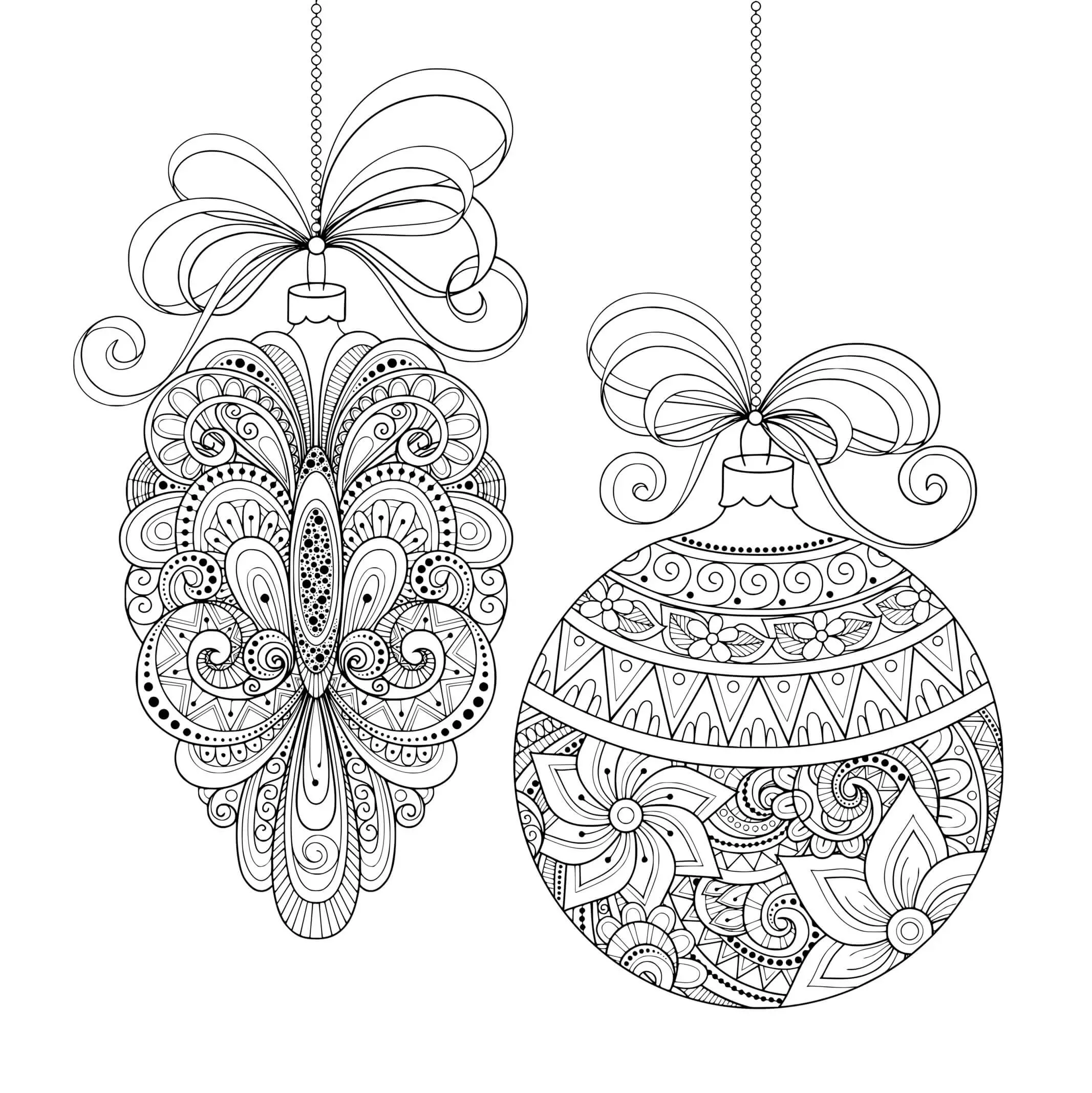 Coloriage Deux Boules De Noël Adulte - Boule de Noël à imprimer