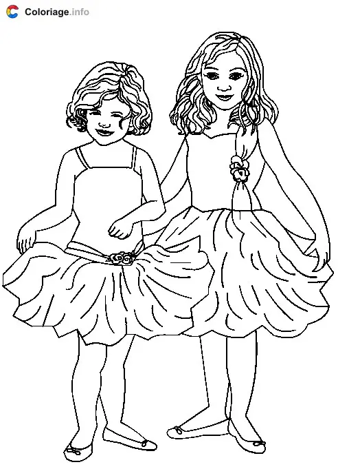 Coloriage Deux danseuses de ballet - Danse à imprimer