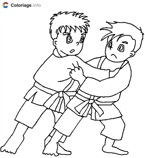 Coloriage Deux enfants font du judo - Judo à imprimer