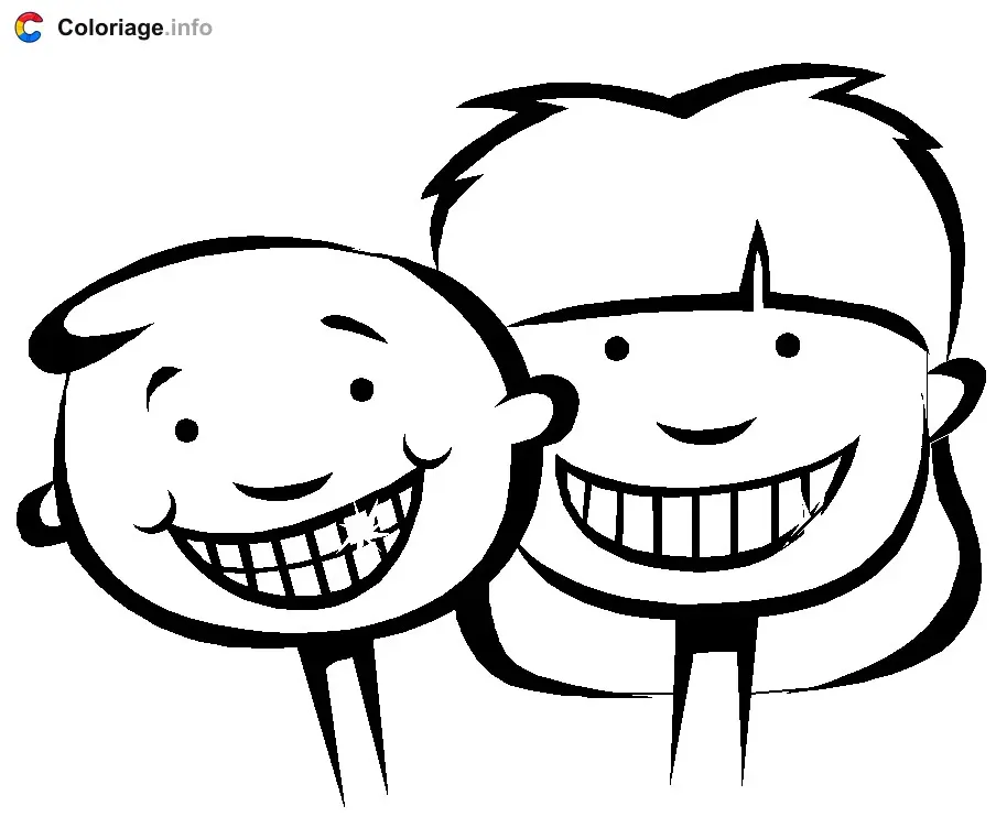 Coloriage Deux enfants qui sourient - Dents à imprimer