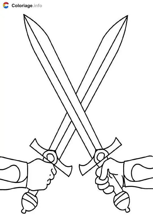 Coloriage Deux épées - Médiéval à imprimer