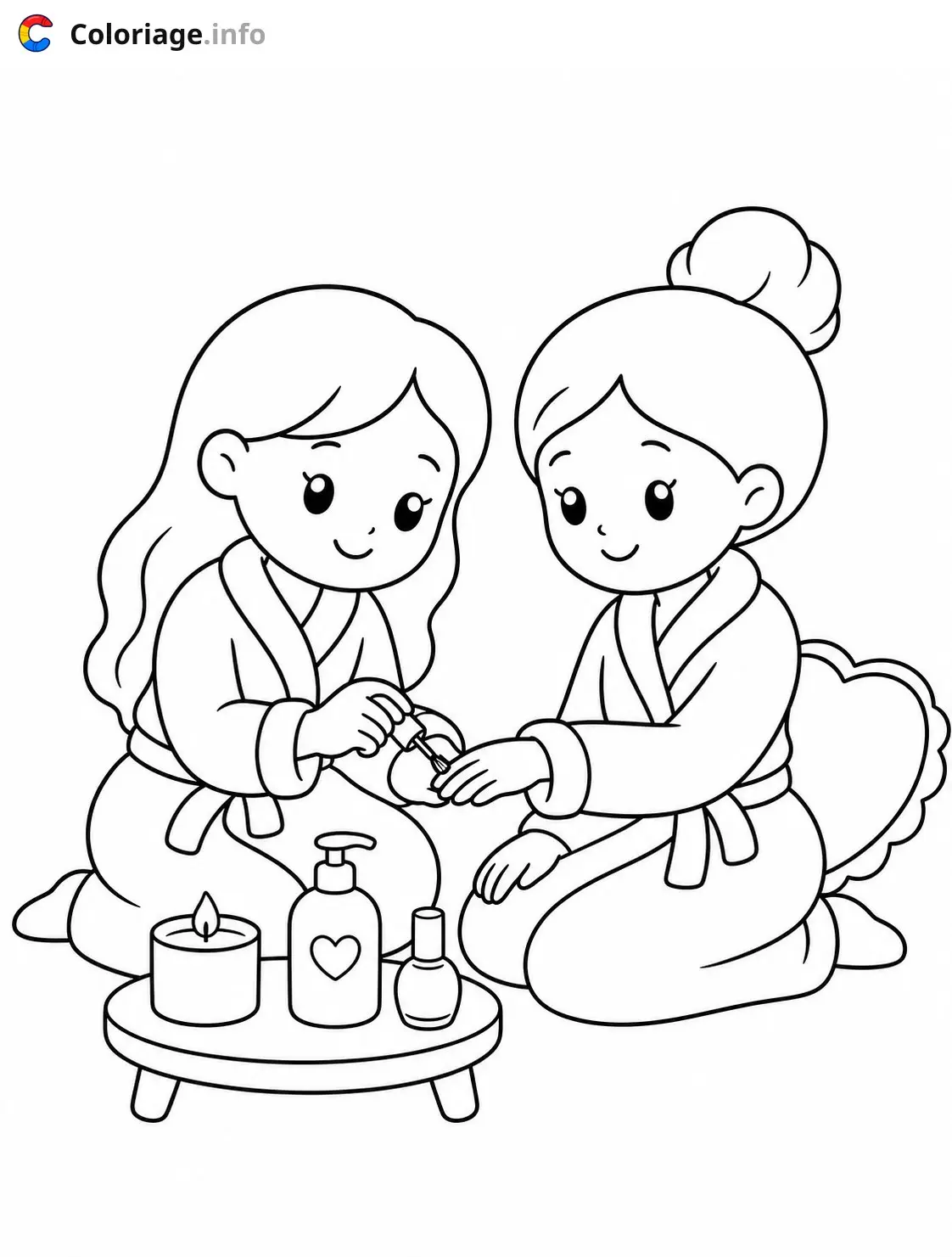 Coloriage Deux filles au spa ensemble - Cozy à imprimer