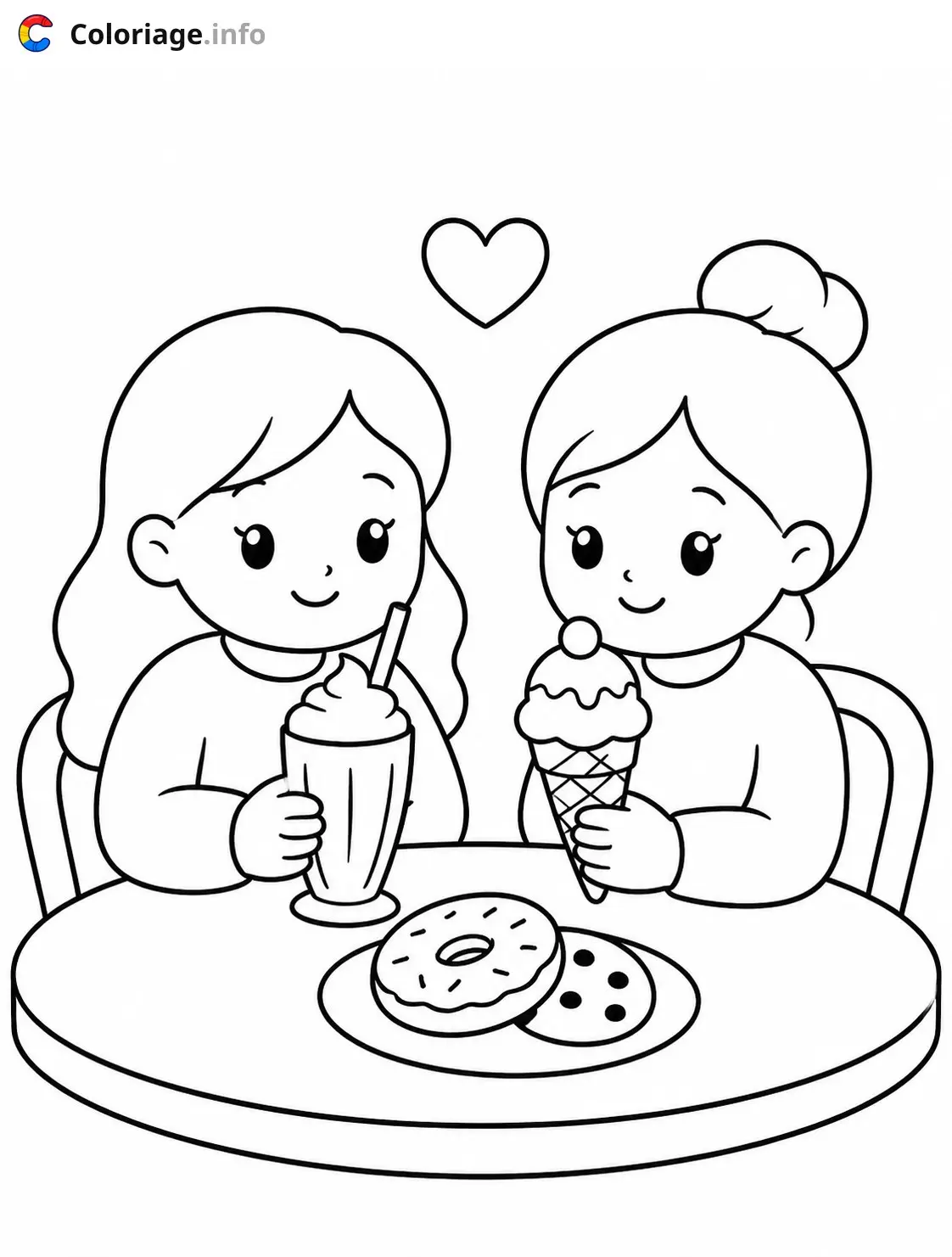 Coloriage Deux filles dégustant des friandises - Cozy à imprimer