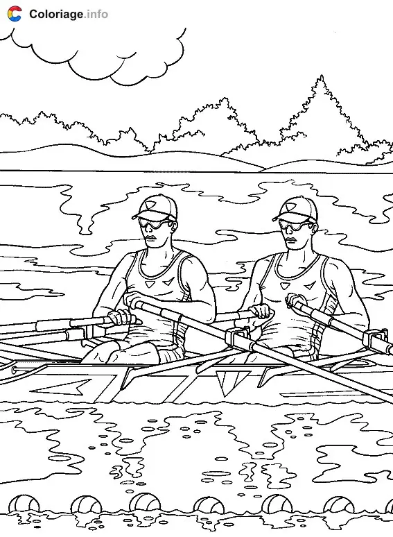 Coloriage Deux hommes en aviron - Canoë Kayak à imprimer