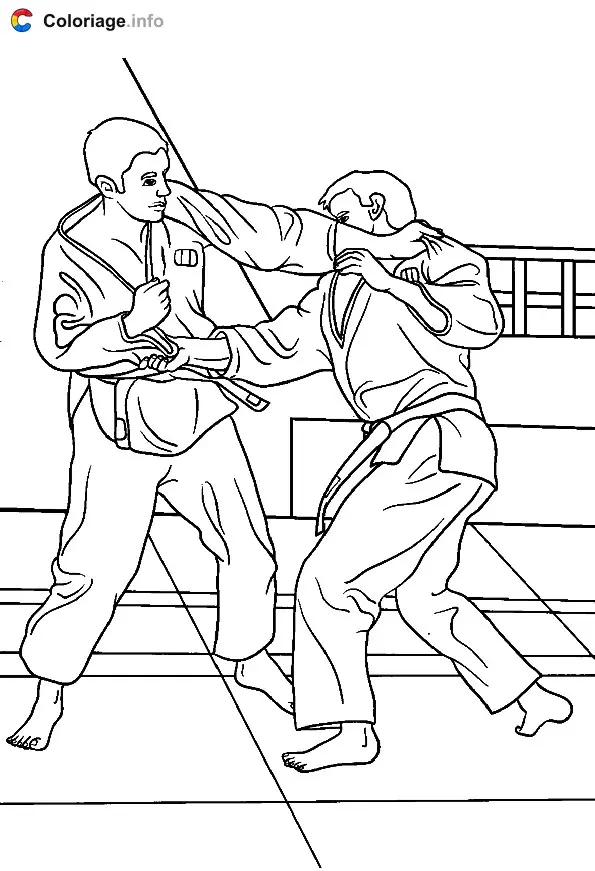 Coloriage Deux judokas dans un dojo - Judo à imprimer