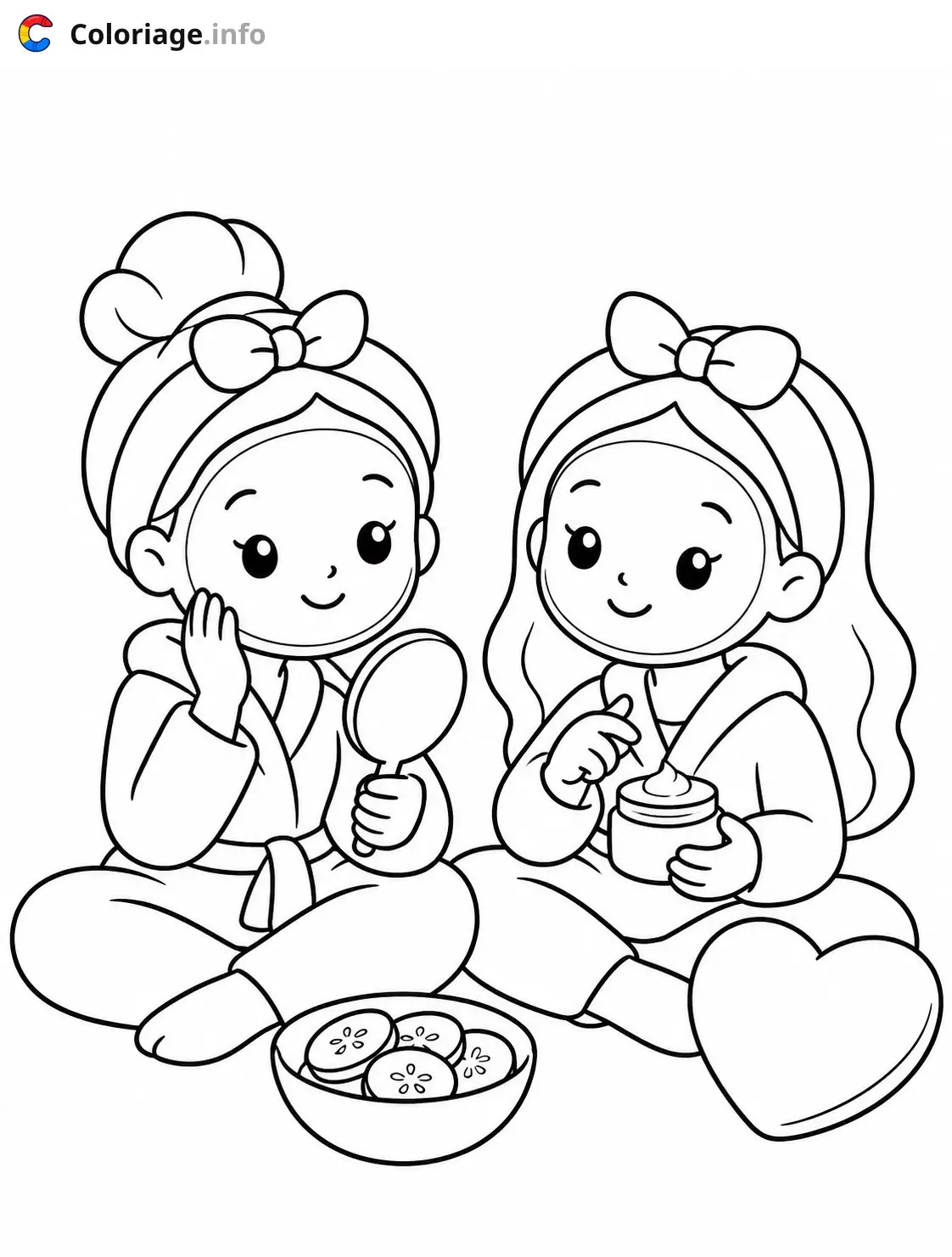 Coloriage Deux petites filles au pique-nique - Cozy à imprimer