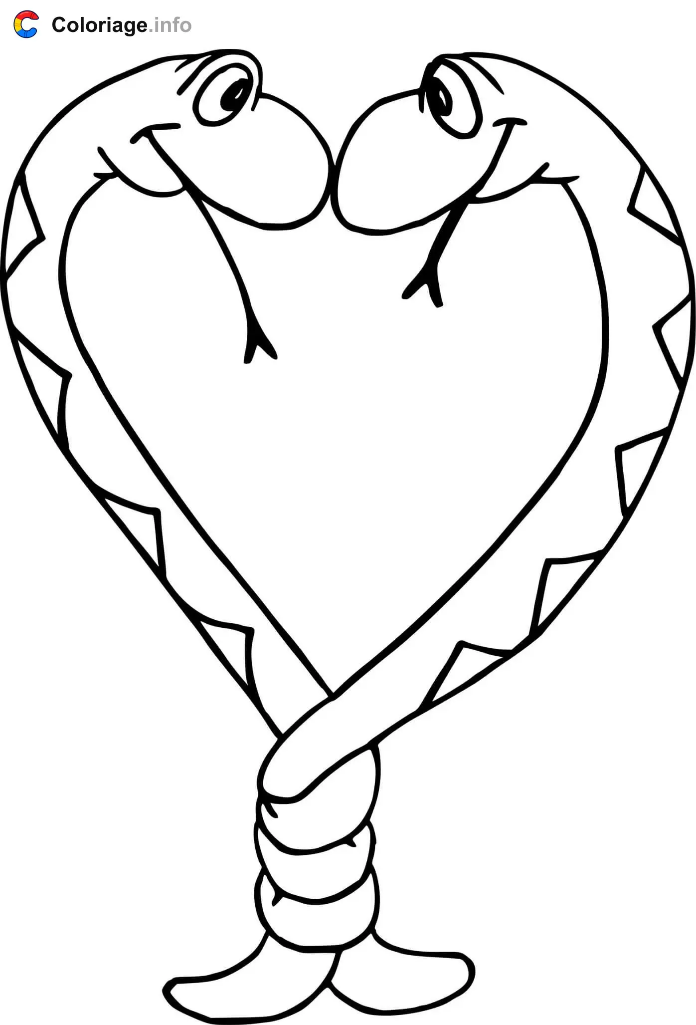 Two Snakes Forming a Heart coloring page to print