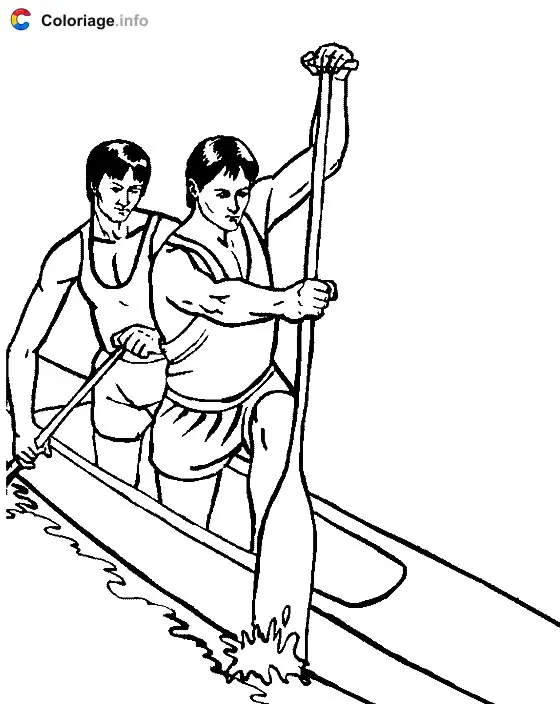 Coloriage Deux sportifs en canoé - Canoë Kayak à imprimer
