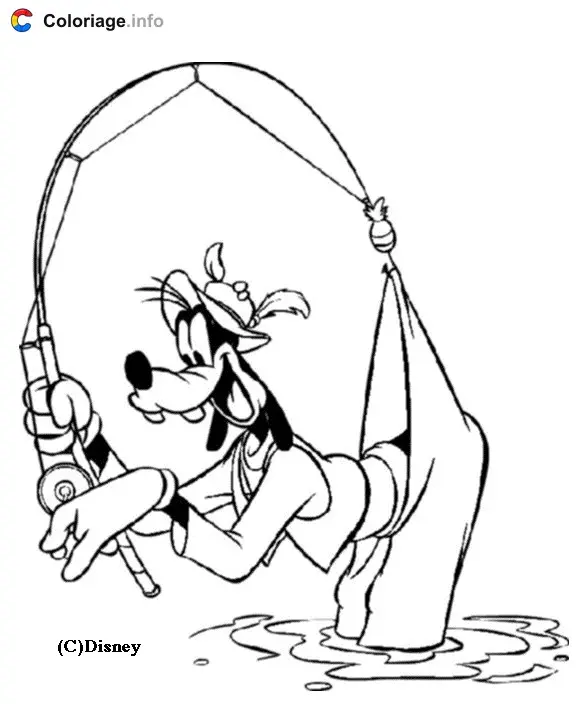 Goofy Fishing coloring page to print