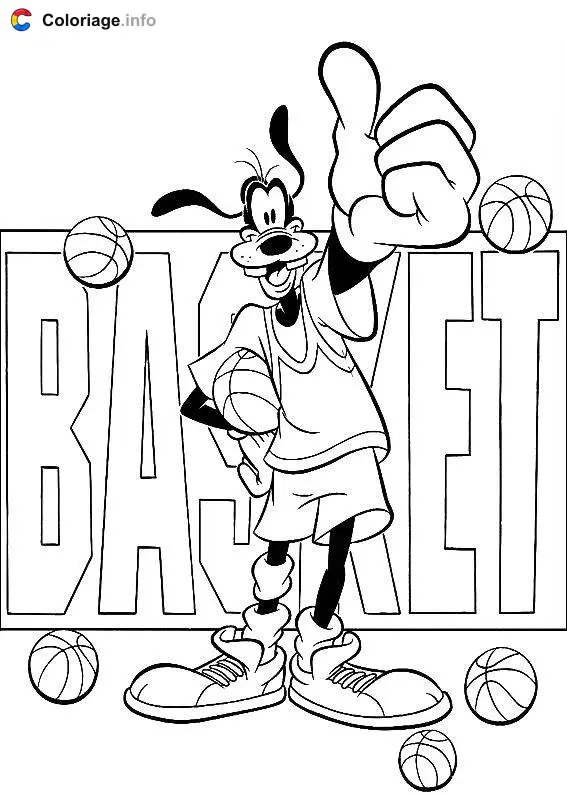 Goofy Loves Basketball coloring page to print