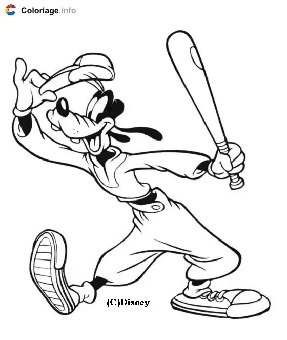 Goofy Playing Baseball coloring page to print
