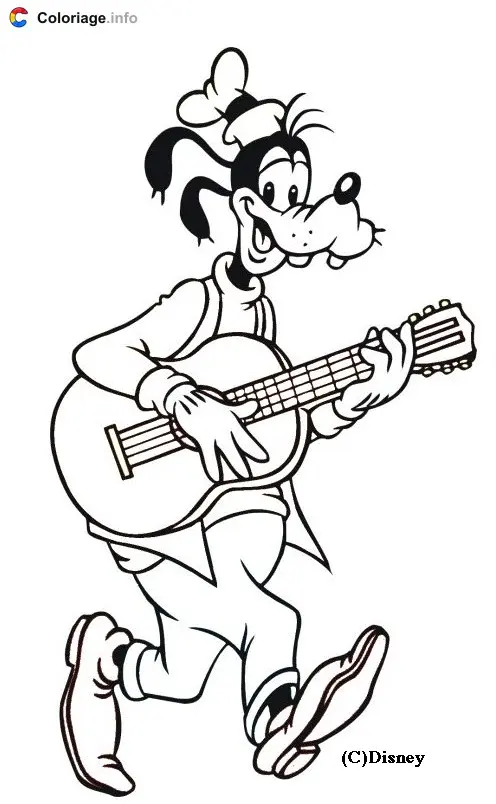 Goofy Playing Guitar coloring page to print