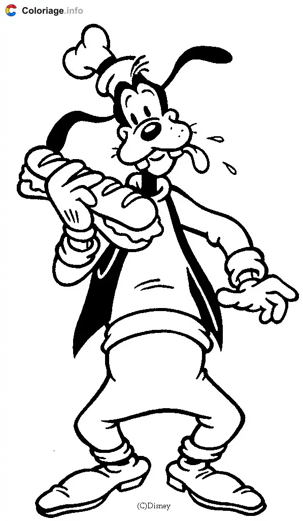 Goofy Eating a Sandwich coloring page to print