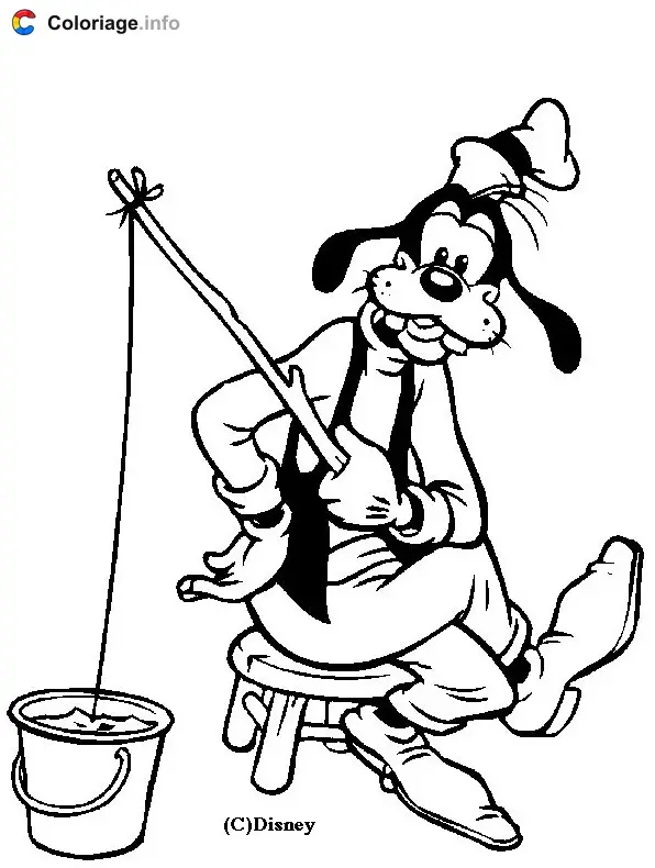 Goofy Fishing in a Bucket coloring page to print
