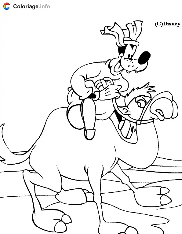 Goofy on a Camel coloring page to print