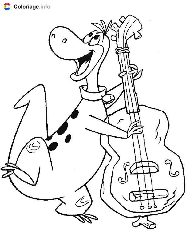 Coloriage Dino joue de la guitare - Les Pierrafeu à imprimer