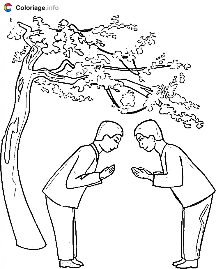 Coloriage Dire bonjour en japonais - Japon à imprimer