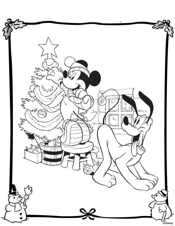 Coloriage Château Disney illuminé pour les fêtes de fin d'année - Noël Disney à imprimer