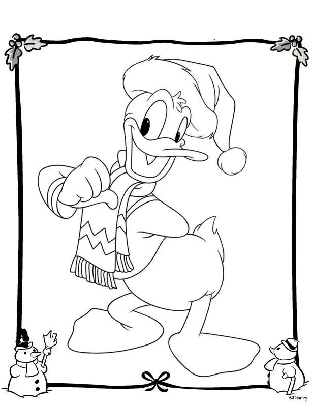 Coloriage Personnages Disney célébrant autour du sapin - Noël Disney à imprimer