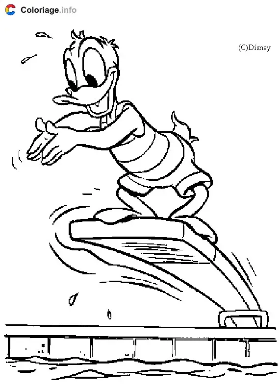 Donald at the Disney Pool coloring page to print