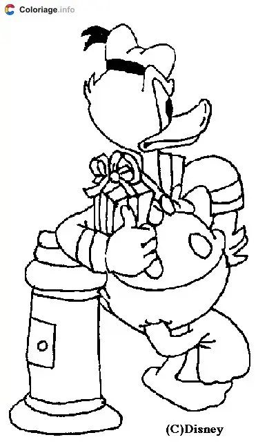 Donald Duck with a Gift coloring page to print