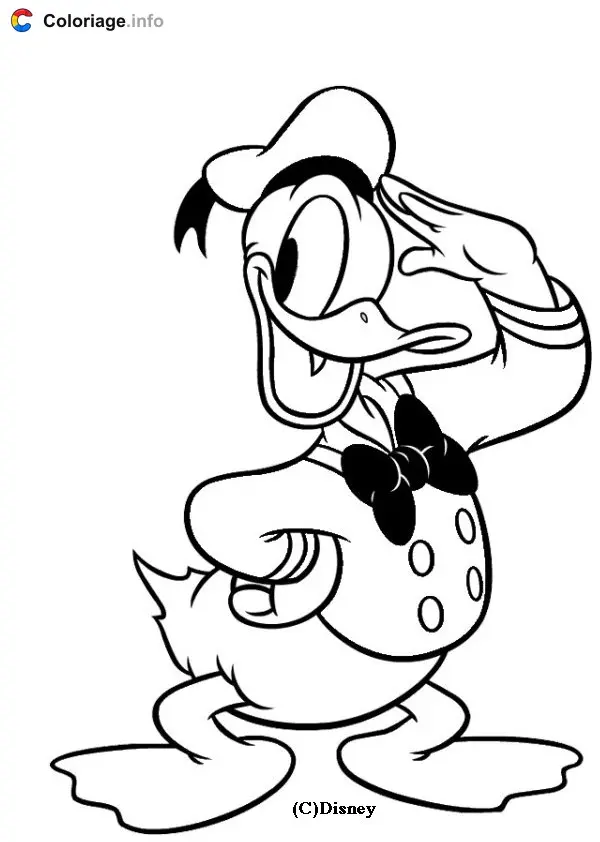 Donald Duck Standing at Attention coloring page to print