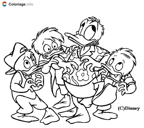 Donald Duck with His Nephews coloring page to print