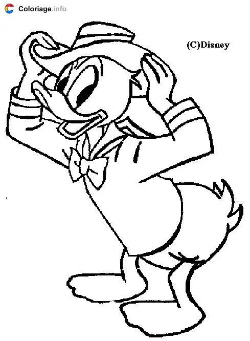 Donald Duck Wearing a Disney Hat coloring page to print